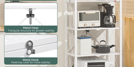 CARLA HOME 3-Tier Foldable Storage Shelf with Wheels for Kitchen, Garage, Pantry or Basement (White)
