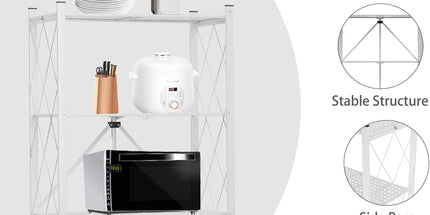 CARLA HOME 3-Tier Foldable Storage Shelf with Wheels for Kitchen, Garage, Pantry or Basement (White)