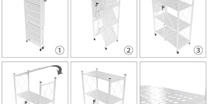 CARLA HOME 4-Tier Foldable Storage Shelf with Wheels for Kitchen, Garage, Pantry or Basement (White)