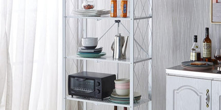 CARLA HOME 5-Tier Foldable Storage Shelf with Wheels for Kitchen, Garage, Pantry or Basement (White)
