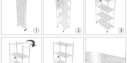 CARLA HOME 5-Tier Foldable Storage Shelf with Wheels for Kitchen, Garage, Pantry or Basement (White)