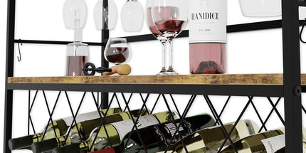 CARLA HOME Large Wine Rack with Glass Holder, Metal Designed Bottle Holder and Wood Countertop for Wine & Champagne