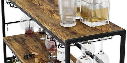CARLA HOME Large Wine Rack with Glass Holder, Metal Designed Bottle Holder and Wood Countertop for Wine & Champagne