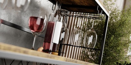 CARLA HOME Large Wine Rack with Glass Holder, Metal Designed Bottle Holder and Wood Countertop for Wine & Champagne