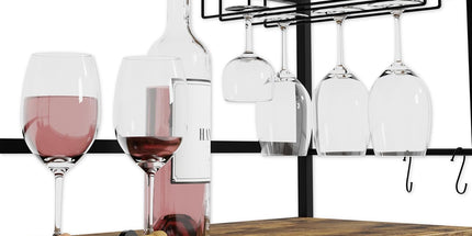 CARLA HOME Large Wine Rack with Glass Holder, Metal Designed Bottle Holder and Wood Countertop for Wine & Champagne