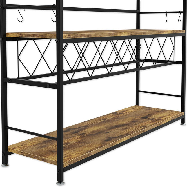 CARLA HOME Large Wine Rack with Glass Holder, Metal Designed Bottle Holder and Wood Countertop for Wine & Champagne