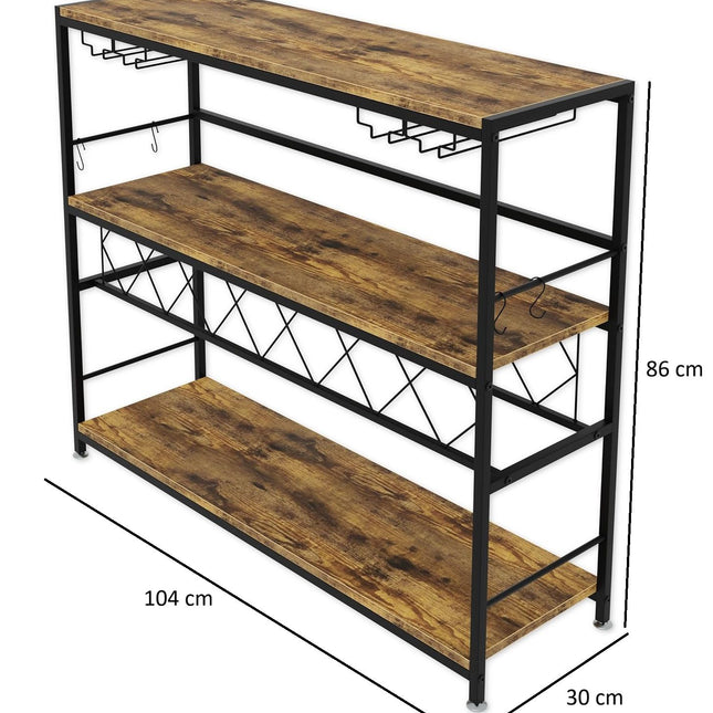CARLA HOME Large Wine Rack with Glass Holder, Metal Designed Bottle Holder and Wood Countertop for Wine & Champagne