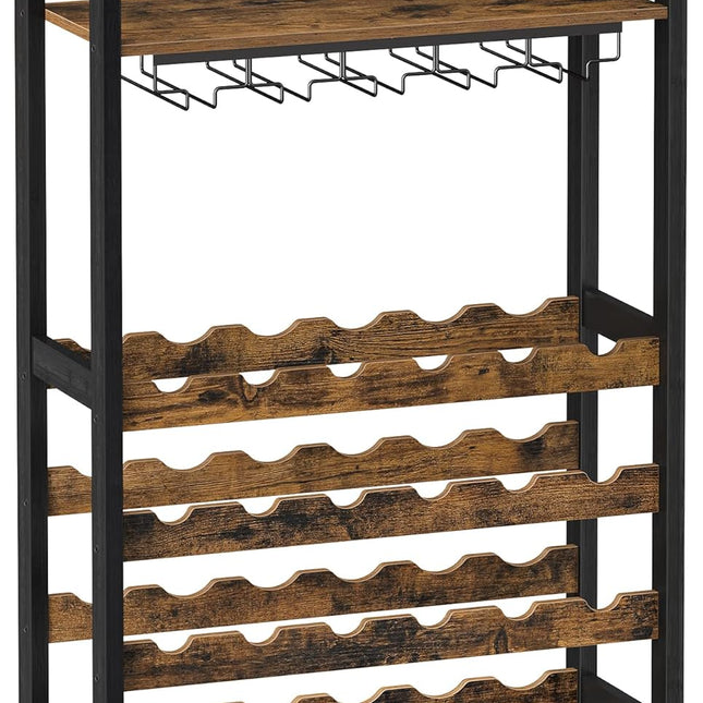 CARLA HOME Large Wine Rack with Glass Holder, Metal Designed Bottle Holder and Wood Countertop up to Wine & Champagne Bottles