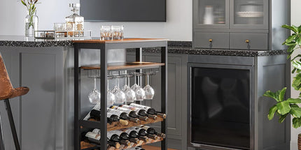 CARLA HOME Large Wine Rack with Glass Holder, Metal Designed Bottle Holder and Wood Countertop up to Wine & Champagne Bottles