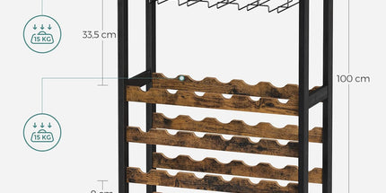 CARLA HOME Large Wine Rack with Glass Holder, Metal Designed Bottle Holder and Wood Countertop up to Wine & Champagne Bottles