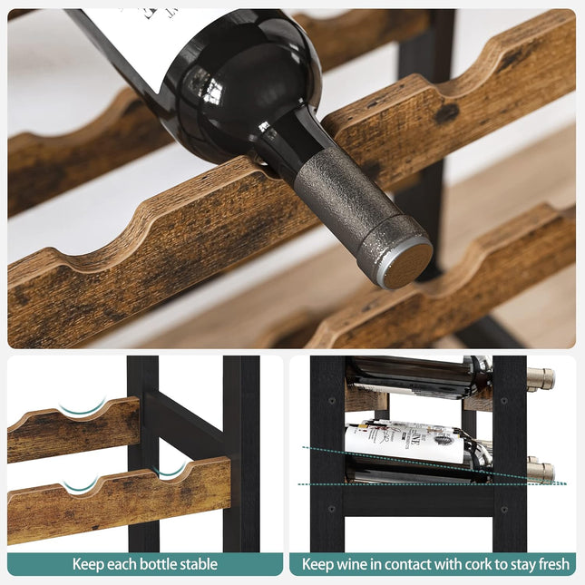 CARLA HOME Large Wine Rack with Glass Holder, Metal Designed Bottle Holder and Wood Countertop up to Wine & Champagne Bottles