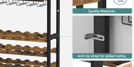 CARLA HOME Large Wine Rack with Glass Holder, Metal Designed Bottle Holder and Wood Countertop up to Wine & Champagne Bottles