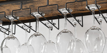 CARLA HOME Large Wine Rack with Glass Holder, Metal Designed Bottle Holder and Wood Countertop up to Wine & Champagne Bottles
