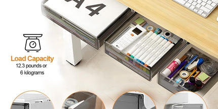 CARLA HOME 3‑Pack Under Desk Storage Drawers Hidden Pull‑Out Organizer for Office & Home