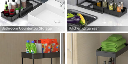 CARLA HOME 2 Pack Under Sink Organizer with Pull-Out Basket and Hooks for Bathroom & Kitchen