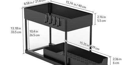 CARLA HOME 2 Pack Under Sink Organizer with Pull-Out Basket and Hooks for Bathroom & Kitchen