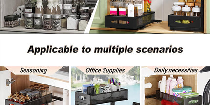 CARLA HOME 2 Tier Under Sink Organizer Pull Out Sliding Cabinet Storage Shelf with Height Adjustable for Kitchen, Bathroom or Laundry Room (Black)