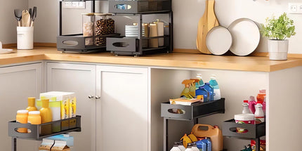 CARLA HOME 2 Tier Under Sink Organizer Pull Out Sliding Cabinet Storage Shelf with Height Adjustable for Kitchen, Bathroom or Laundry Room (Black)