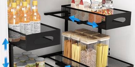 CARLA HOME 2 Pack Under Sink Organizer Pull Out Sliding Cabinet Storage Shelf with Height Adjustable for Kitchen, Bathroom or Laundry Room (Black)