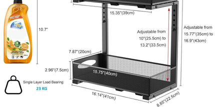 CARLA HOME 2 Pack Under Sink Organizer Pull Out Sliding Cabinet Storage Shelf with Height Adjustable for Kitchen, Bathroom or Laundry Room (Black)