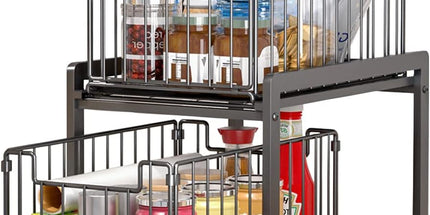 CARLA HOME 2 Tier Sliding Cabinet Organizer Drawer Storage Rack for Kitchen or Bathroom