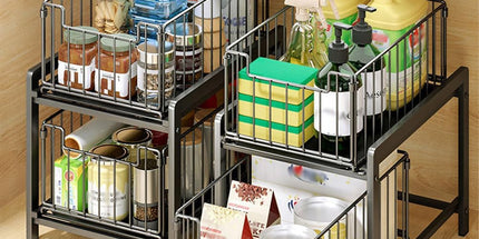 CARLA HOME 2 Tier Sliding Cabinet Organizer Drawer Storage Rack for Kitchen or Bathroom
