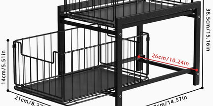 CARLA HOME 2 Tier Sliding Cabinet Organizer Drawer Storage Rack for Kitchen or Bathroom