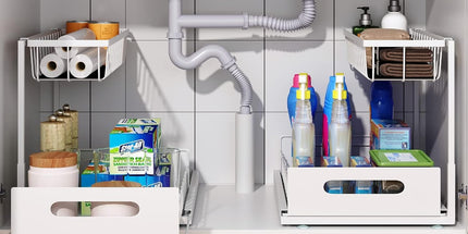 CARLA HOME 2 Tier Under Sink Organiser with Sliding Drawers for Kitchen & Bathroom