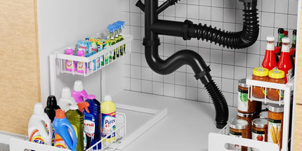 CARLA HOME 2 Tier Under Sink Organiser with Sliding Drawers for Kitchen & Bathroom