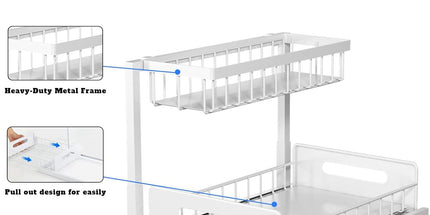 CARLA HOME 2 Tier Under Sink Organiser with Sliding Drawers for Kitchen & Bathroom