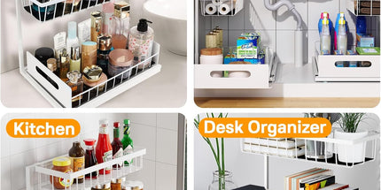 CARLA HOME 2 Tier Under Sink Organiser with Sliding Drawers for Kitchen & Bathroom