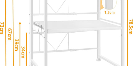 CARLA HOME 3-Tier Microwave Oven Rack with Adjustable Metal Kitchen Shelf Stand for Countertop Storage and 6 Hooks for Utensils