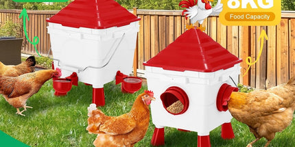CARLA HOME Chicken Feeder Waterer Set, Automatic Gravity Dispenser with 8KG Food & 8L Water Capacity, 4 Ports & Cups, Clean Poultry Feeding for Coop, Duck, Quail, Hen