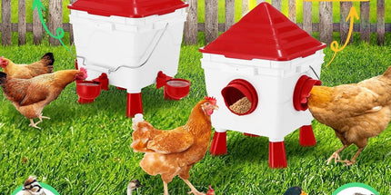 CARLA HOME Chicken Feeder Waterer Set, Automatic Gravity Dispenser with 8KG Food & 8L Water Capacity, 4 Ports & Cups, Clean Poultry Feeding for Coop, Duck, Quail, Hen