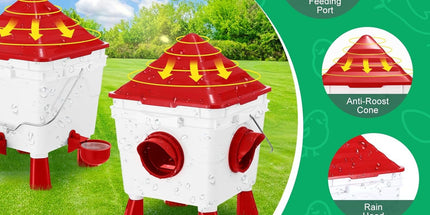 CARLA HOME Chicken Feeder Waterer Set, Automatic Gravity Dispenser with 8KG Food & 8L Water Capacity, 4 Ports & Cups, Clean Poultry Feeding for Coop, Duck, Quail, Hen