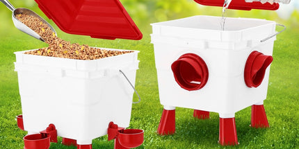 CARLA HOME Chicken Feeder Waterer Set, Automatic Gravity Dispenser with 8KG Food & 8L Water Capacity, 4 Ports & Cups, Clean Poultry Feeding for Coop, Duck, Quail, Hen