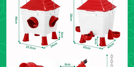 CARLA HOME Chicken Feeder Waterer Set, Automatic Gravity Dispenser with 8KG Food & 8L Water Capacity, 4 Ports & Cups, Clean Poultry Feeding for Coop, Duck, Quail, Hen