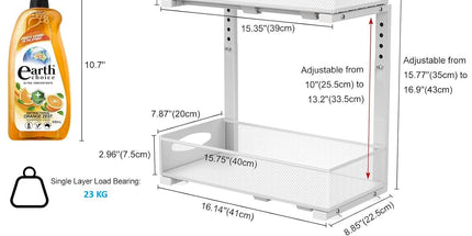 CARLA HOME 2 Tier Under Sink Organizer Pull Out Sliding Cabinet Storage Shelf with Height Adjustable for Kitchen, Bathroom or Laundry Room (White)