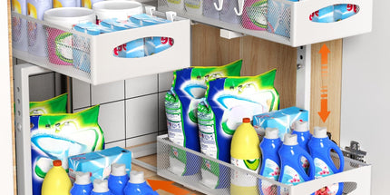 CARLA HOME 2 Pack Under Sink Organizer Pull Out Sliding Cabinet Storage Shelf with Height Adjustable for Kitchen, Bathroom or Laundry Room (White)