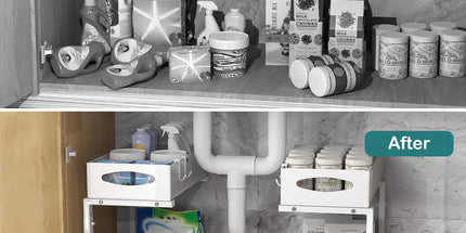 CARLA HOME 2 Pack Under Sink Organizer Pull Out Sliding Cabinet Storage Shelf with Height Adjustable for Kitchen, Bathroom or Laundry Room (White)