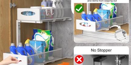 CARLA HOME 2 Pack Under Sink Organizer Pull Out Sliding Cabinet Storage Shelf with Height Adjustable for Kitchen, Bathroom or Laundry Room (White)