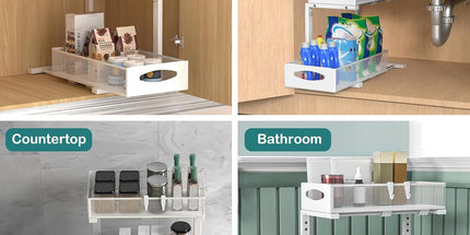 CARLA HOME 2 Pack Under Sink Organizer Pull Out Sliding Cabinet Storage Shelf with Height Adjustable for Kitchen, Bathroom or Laundry Room (White)