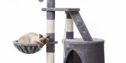 CARLA HOME 120cm Cat Tree for Indoor Cats with Condo, Hammock & Plush Perchfor for Kittens & Adult Cats