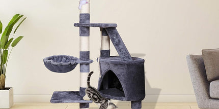 CARLA HOME 120cm Cat Tree for Indoor Cats with Condo, Hammock & Plush Perchfor for Kittens & Adult Cats