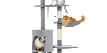 CARLA HOME 134cm Cat Tree for Indoor Cats with Hammock, Plush Perch & Sisal Scratching Posts for Kittens & Adult Cats (Light Grey)