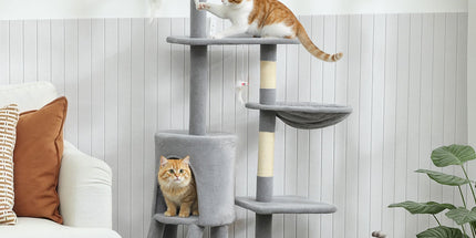 CARLA HOME 134cm Cat Tree for Indoor Cats with Hammock, Plush Perch & Sisal Scratching Posts for Kittens & Adult Cats (Light Grey)