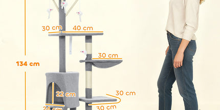CARLA HOME 134cm Cat Tree for Indoor Cats with Hammock, Plush Perch & Sisal Scratching Posts for Kittens & Adult Cats (Light Grey)