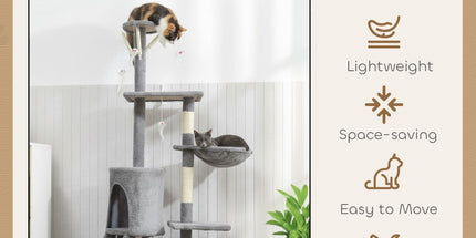 CARLA HOME 134cm Cat Tree for Indoor Cats with Hammock, Plush Perch & Sisal Scratching Posts for Kittens & Adult Cats (Light Grey)
