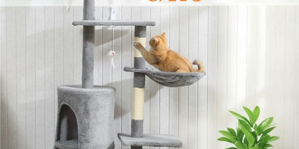 CARLA HOME 134cm Cat Tree for Indoor Cats with Hammock, Plush Perch & Sisal Scratching Posts for Kittens & Adult Cats (Light Grey)
