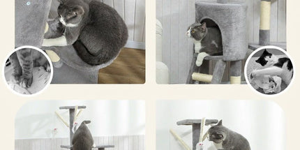 CARLA HOME 134cm Cat Tree for Indoor Cats with Hammock, Plush Perch & Sisal Scratching Posts for Kittens & Adult Cats (Light Grey)